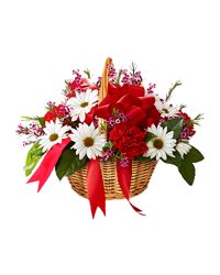 chrysanthemums and carnations in a basket